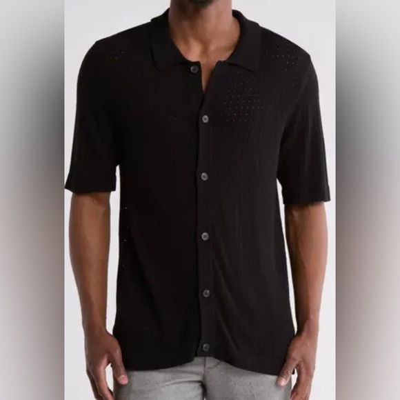 New - Truth by Republic - Men’s Short Sleeve Open Knit Button-Up Shirt - Picture 1 of 4